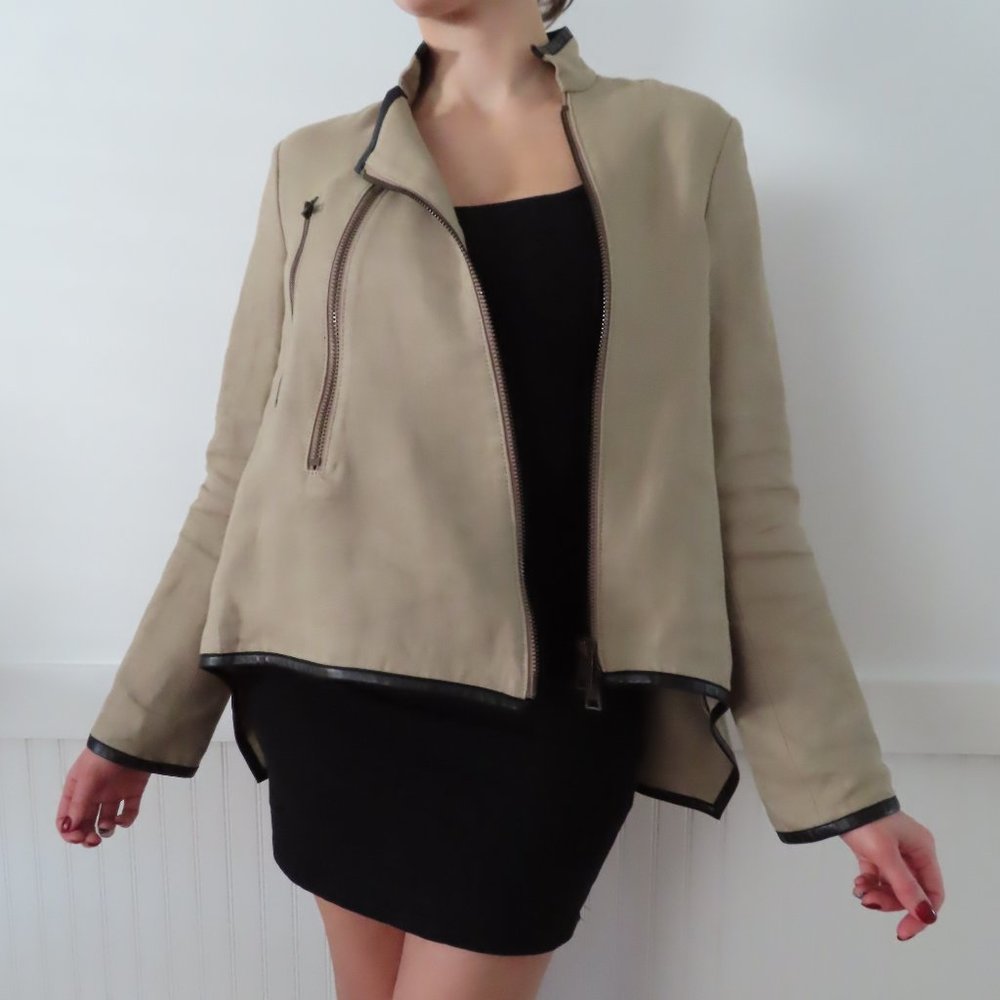 Derek Lam Linen and Leather Moto Jacket